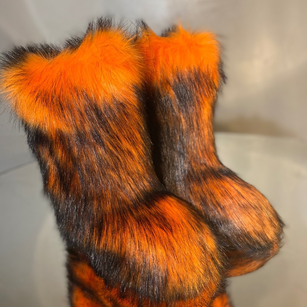 Orange Custom Vegan Fur Boots sizes 7.5-10 only